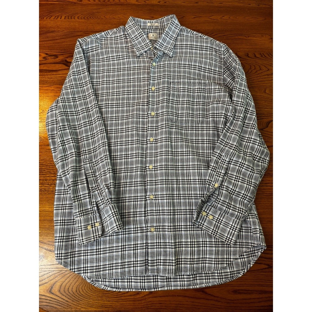 Peter Millar Houndstooth Check Blue White Long Sleeve Button Up Shirt Men's‎ XL